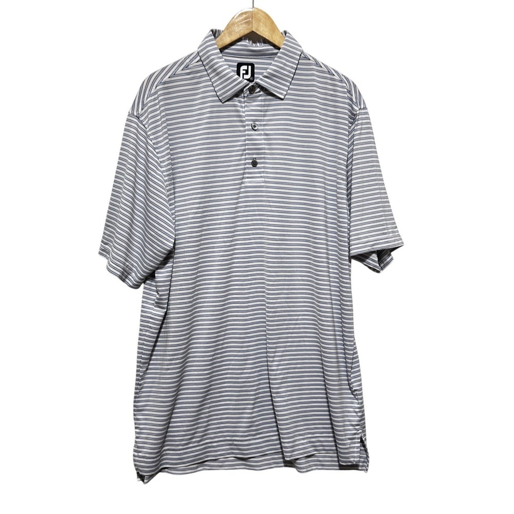 FootJoy Mens Polo‎ Shirt XL Blue White Stripe Performance Golf Stretch Preppy